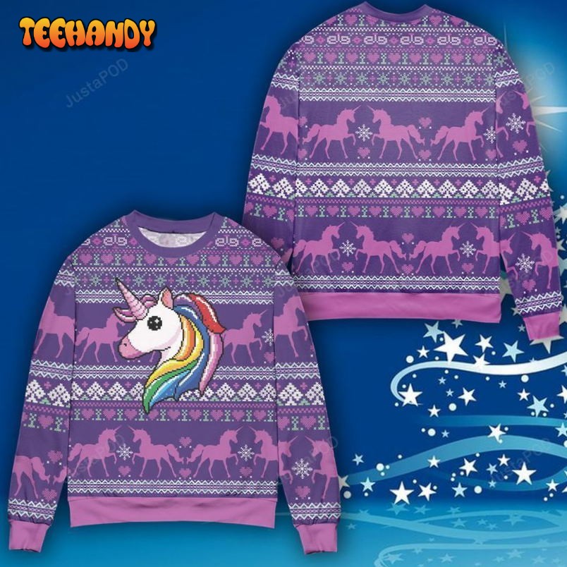 Unicorn Ugly Christmas Sweater, All Over Print Sweatshirt, Ugly Sweater