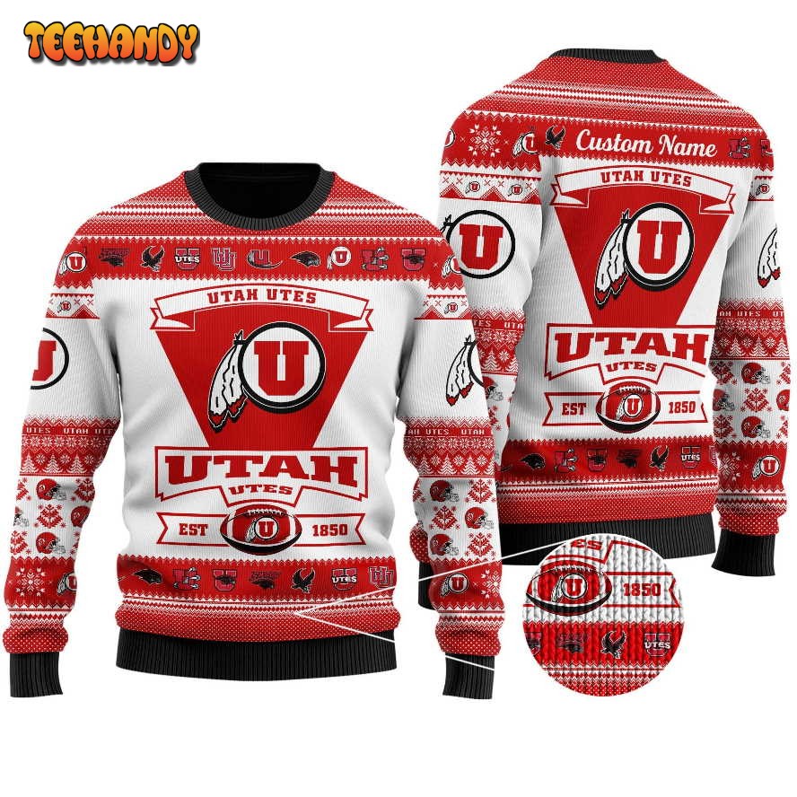 Utah Utes Football Team Logo Custom Name Personalized Ugly Christmas Sweater