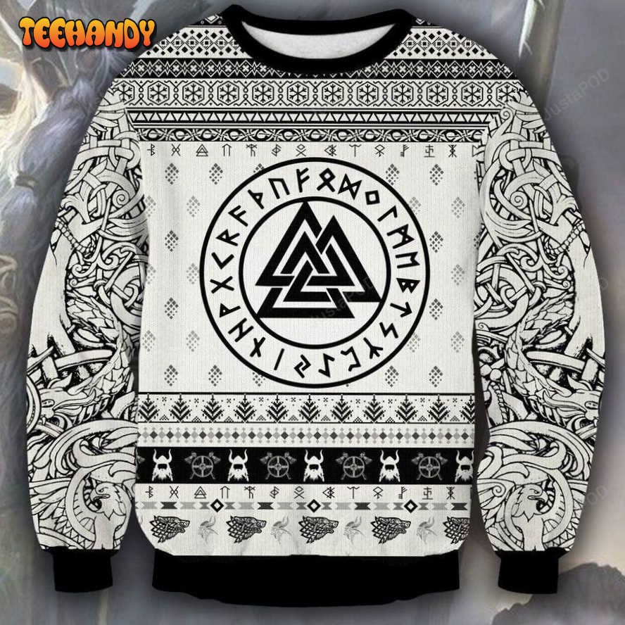 Viking Black And White Ugly Christmas Sweater, All Over Print Sweatshirt