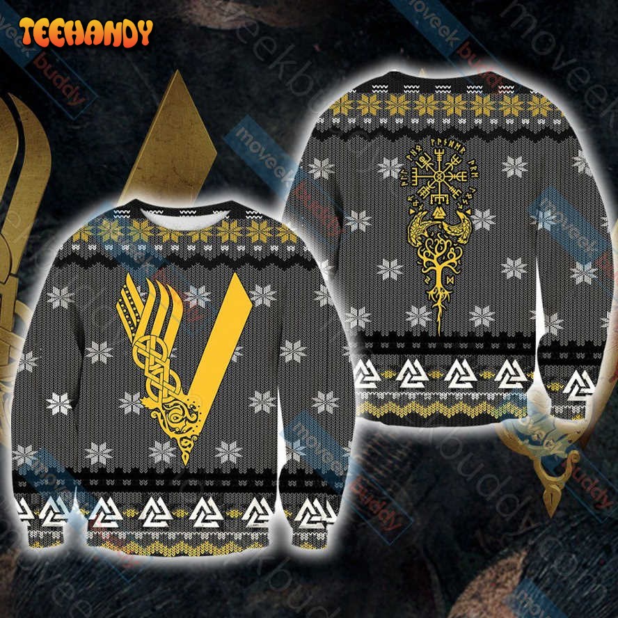 Vikings Knitting Style For Unisex Ugly Christmas Sweater, All Over Print Sweatshirt