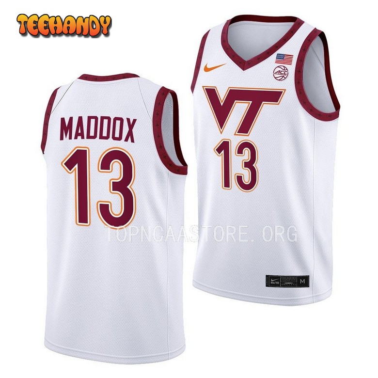 Virginia Tech Hokies Dairus Maddox 2023 White Home College Basketball Jersey