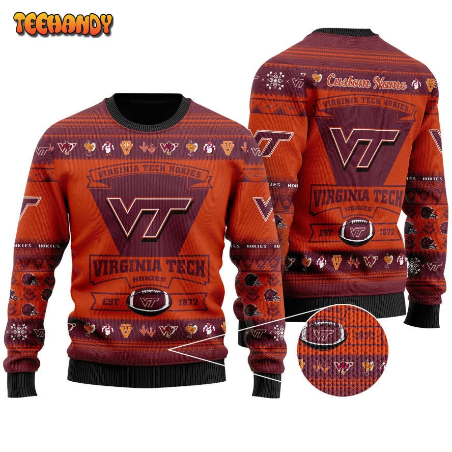 Virginia Tech Hokies Football Team Logo Personalized Ugly Christmas Sweater