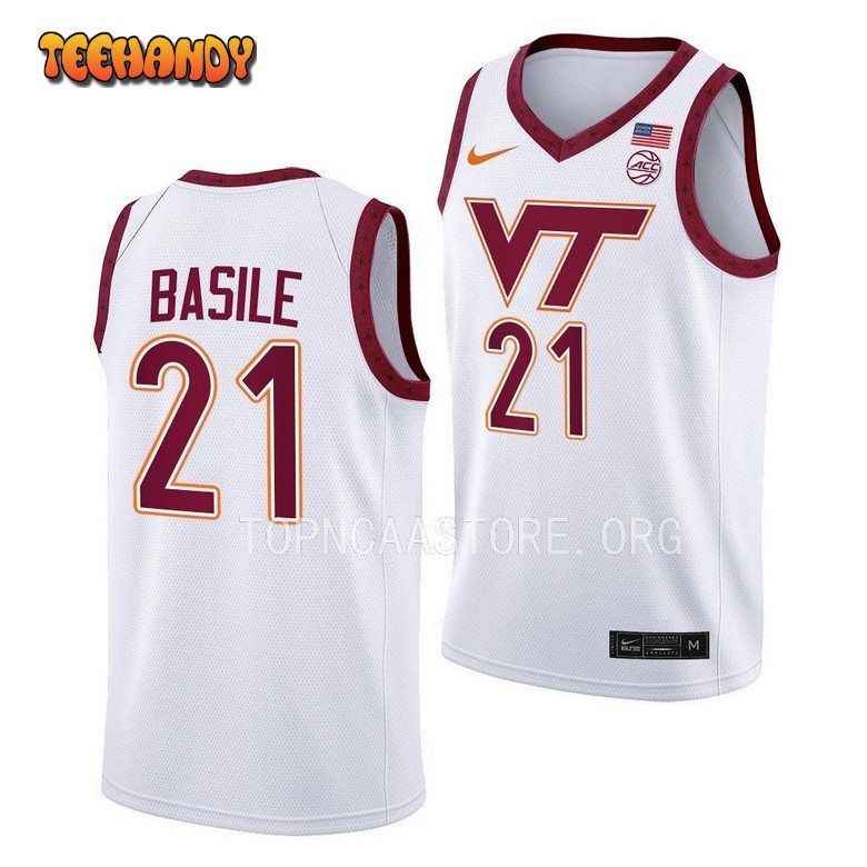 Virginia Tech Hokies Grant Basile 2023 White Home College Basketball Jersey