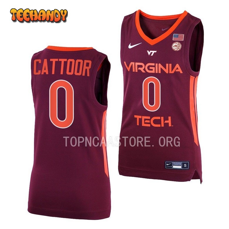 Virginia Tech Hokies Hunter Cattoor 2023 Maroon Away College Basketball Jersey