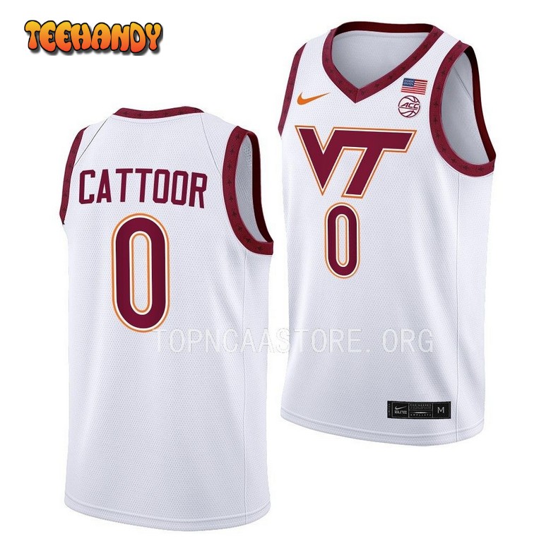 Virginia Tech Hokies Hunter Cattoor 2023 White Home College Basketball Jersey