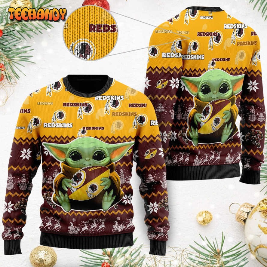 Washington Redskins Baby Yoda Ugly Christmas Sweater, Ugly Sweater