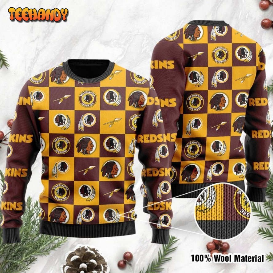 Washington Redskins Logo Checkered Flannel Design Ugly Christmas Sweater