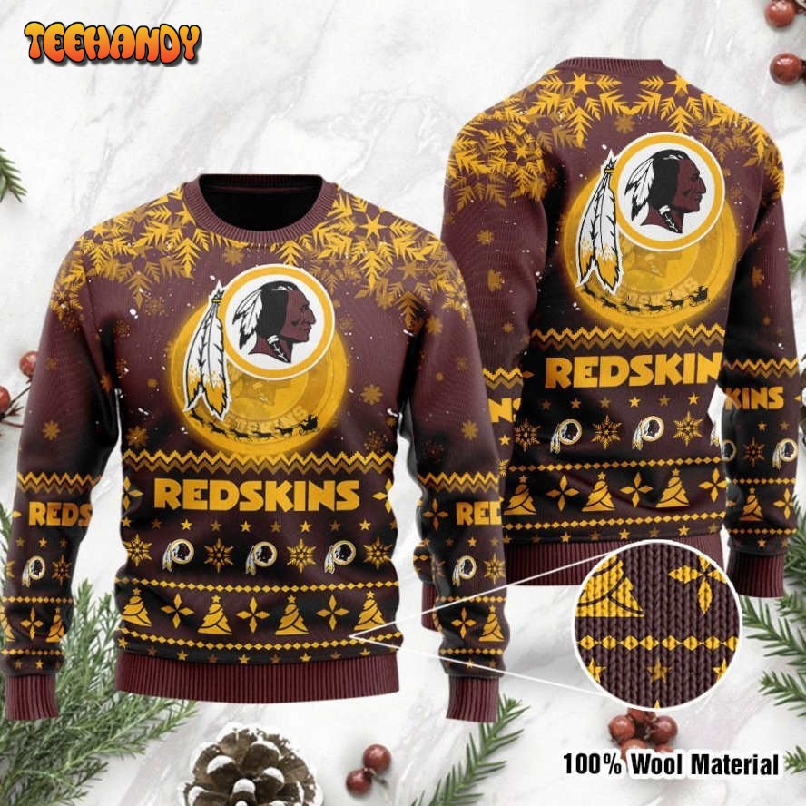 Washington Redskins Santa Claus In The Moon Ugly Christmas Sweater, Ugly Sweater