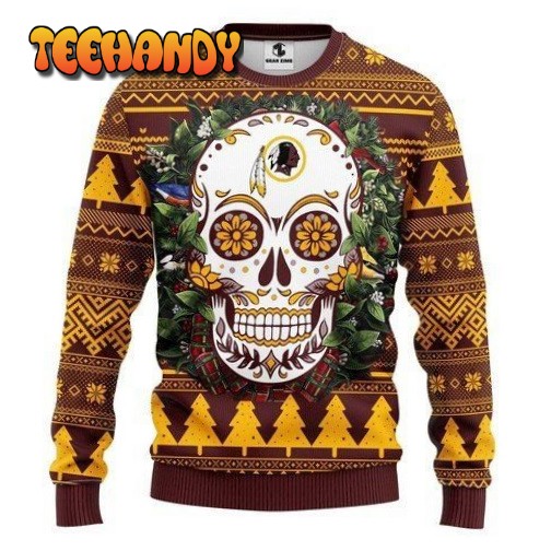 Washington Redskins Skull Flower For Unisex Ugly Christmas Sweater, Ugly Sweater