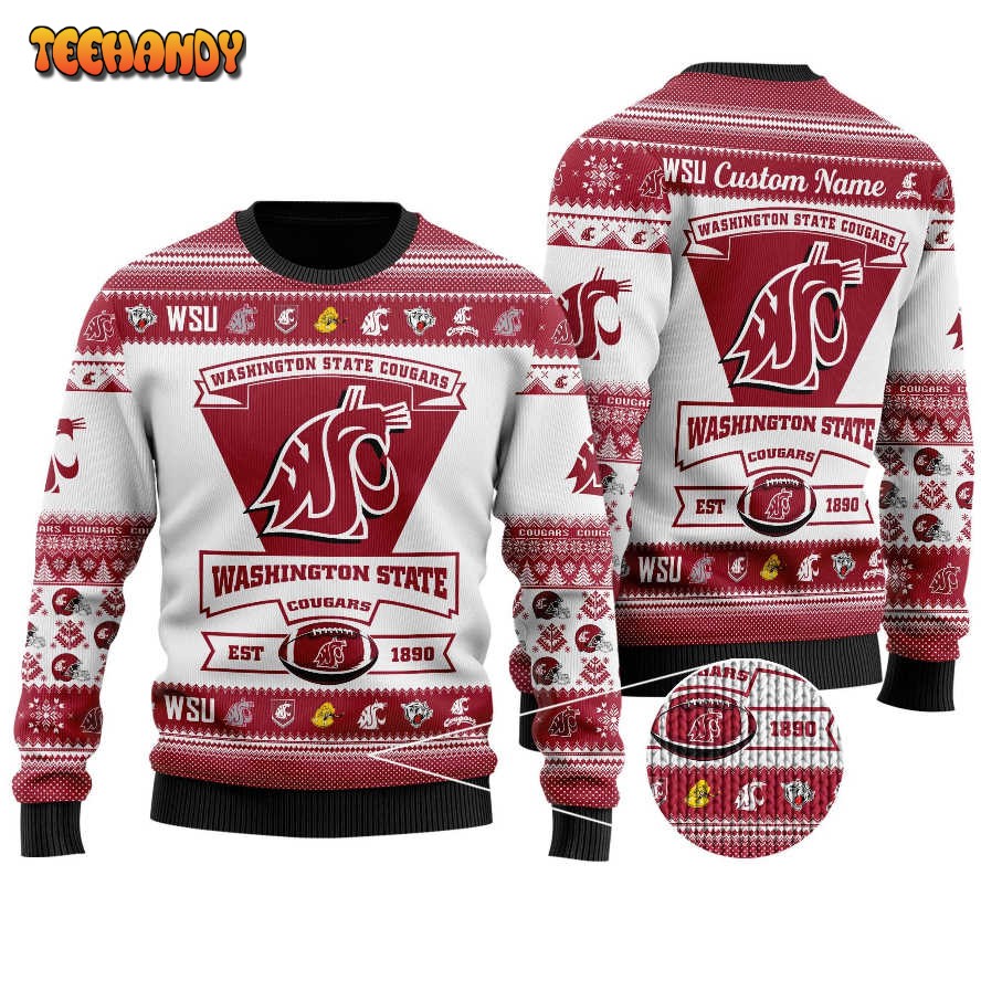 Washington State Cougars Football Team Logo Personalized Ugly Christmas Sweater