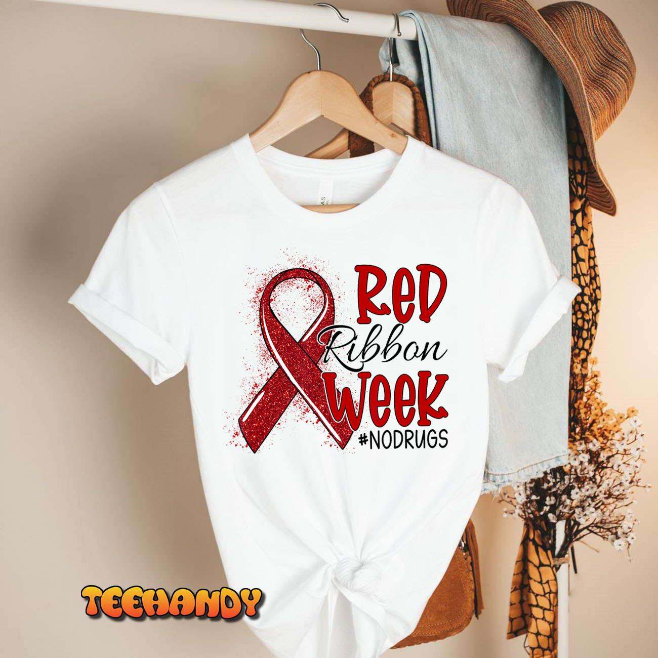 We Wear Red For Red Ribbon Week Awareness Heart Ribbon T-Shirt