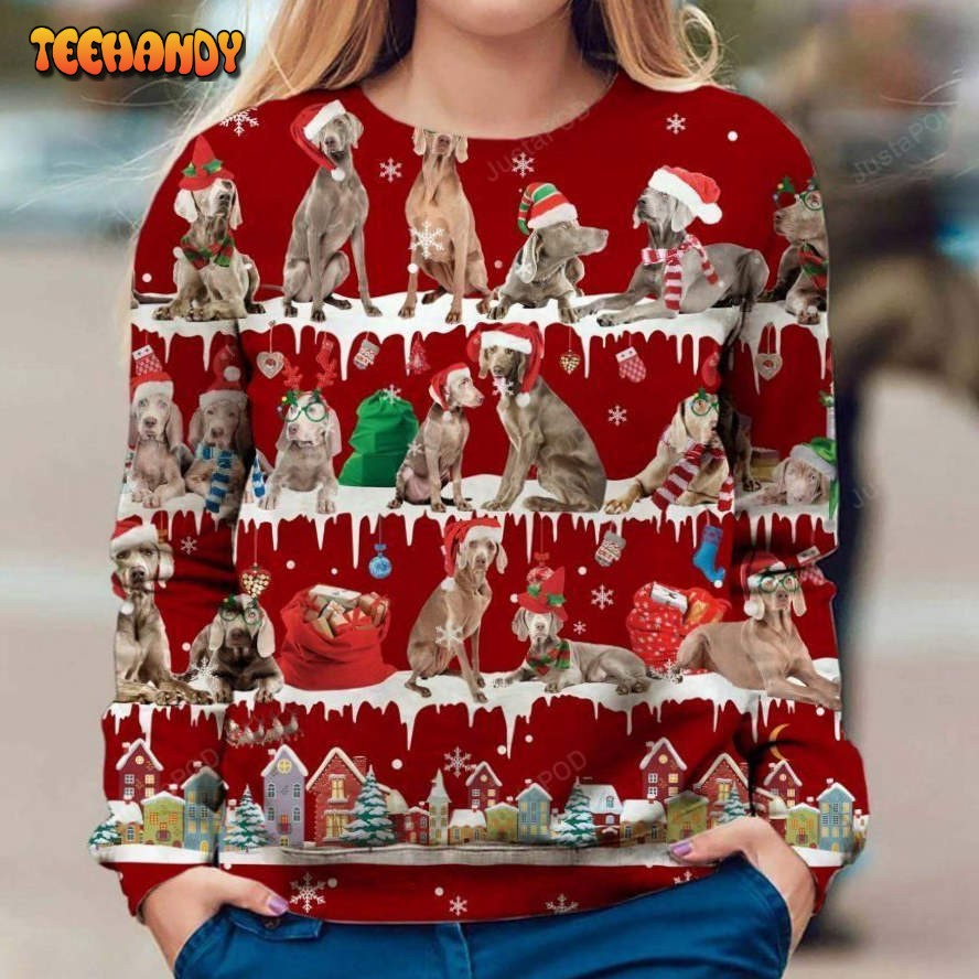 Weimaraner Dog Ugly Christmas Sweater, All Over Print Sweatshirt