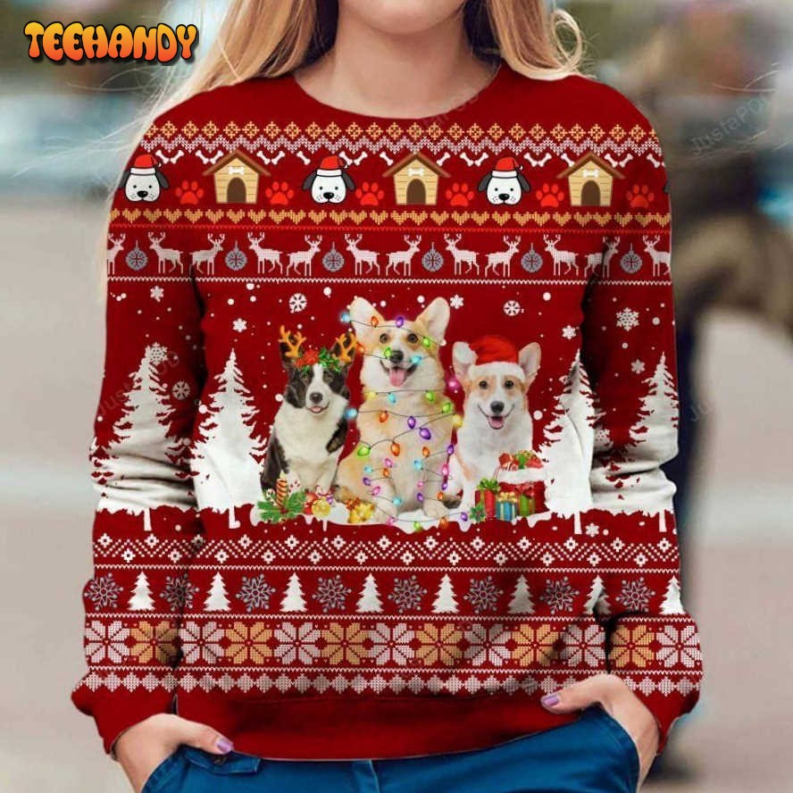 Welsh Corgi Dog Ugly Christmas Sweater, All Over Print Sweatshirt