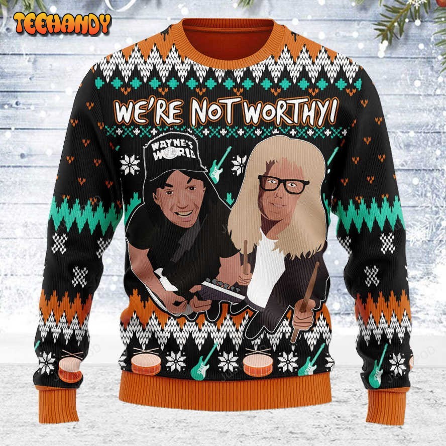 We’re Not Worthy Ugly Christmas Sweater, All Over Print Sweatshirt