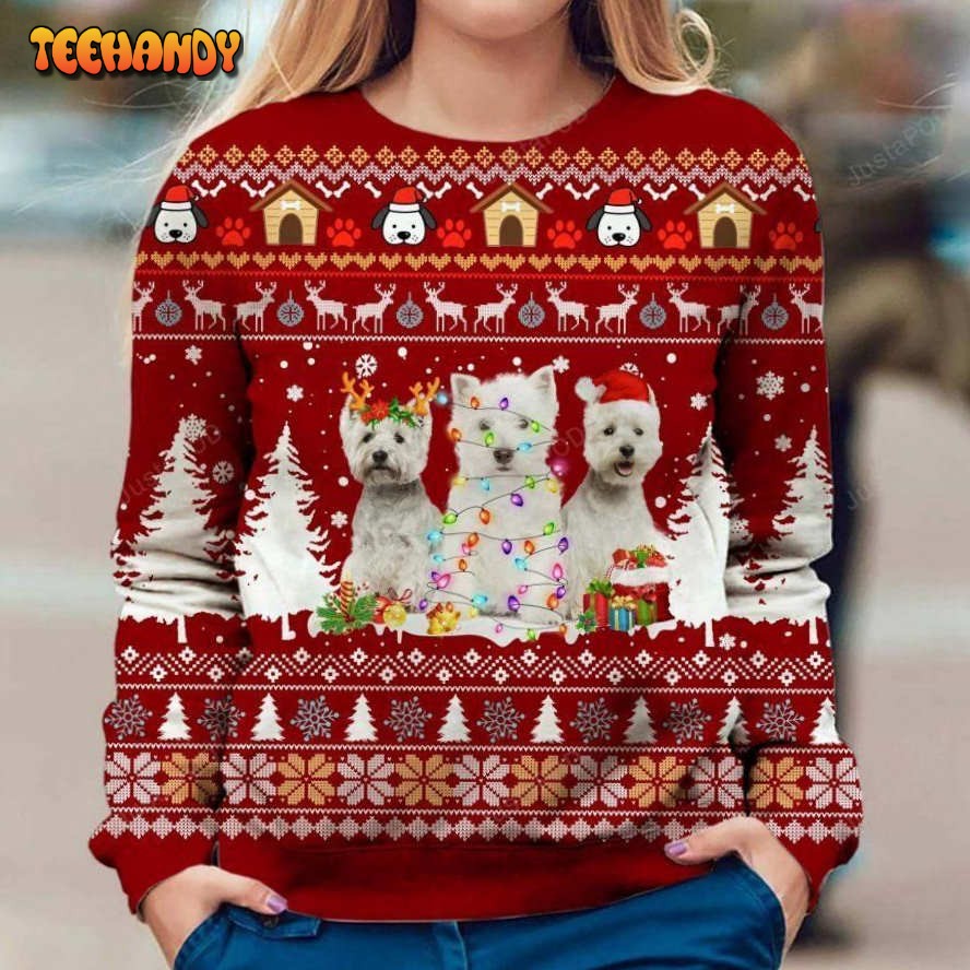 West Highland White Terrier Dog Ugly Christmas Sweater, Ugly Sweater