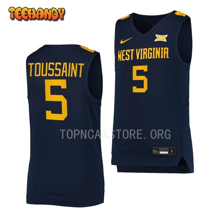 West Virginia Mountaineers Joe Toussaint 2023 Navy Replica College Basketball Jersey