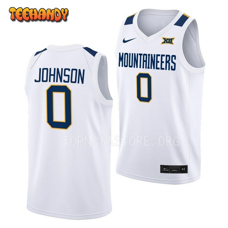 West Virginia Mountaineers Kedrian Johnson 2023 White Home College Basketball Jersey