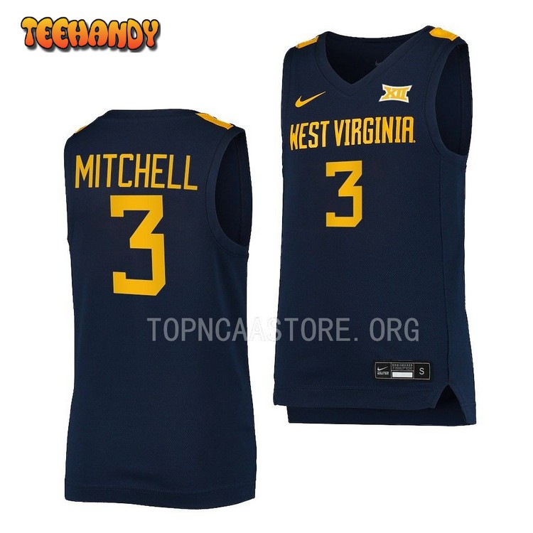 West Virginia Mountaineers Tre Mitchell 2023 Navy Replica College Basketball Jersey