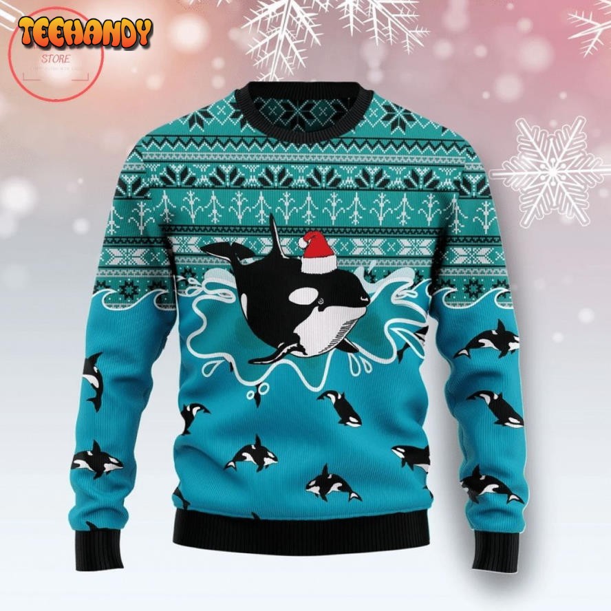 Whale Santa Claus Ugly Christmas Sweater, All Over Print Sweatshirt