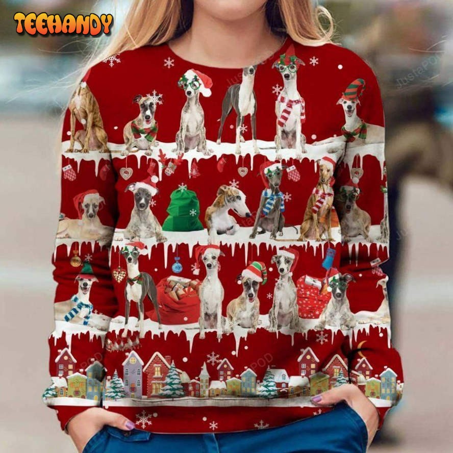 Whippet Ugly Christmas Sweater, All Over Print Sweatshirt, Ugly Sweater