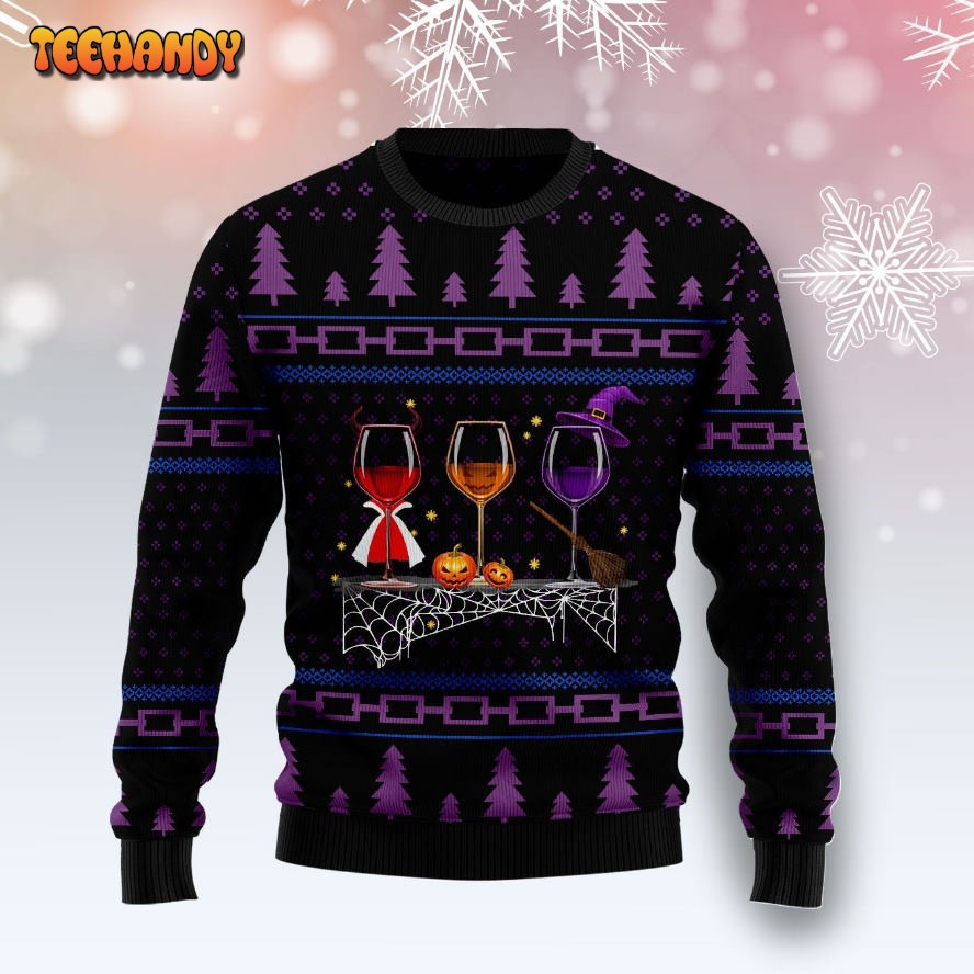 Wine Merry Halloween Ugly Christmas Sweater, All Over Print Sweatshirt