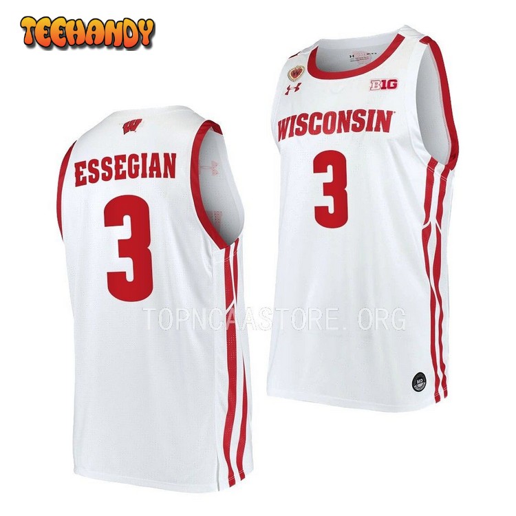 Wisconsin Badgers Connor Essegian 2023 White Home College Basketball Jersey
