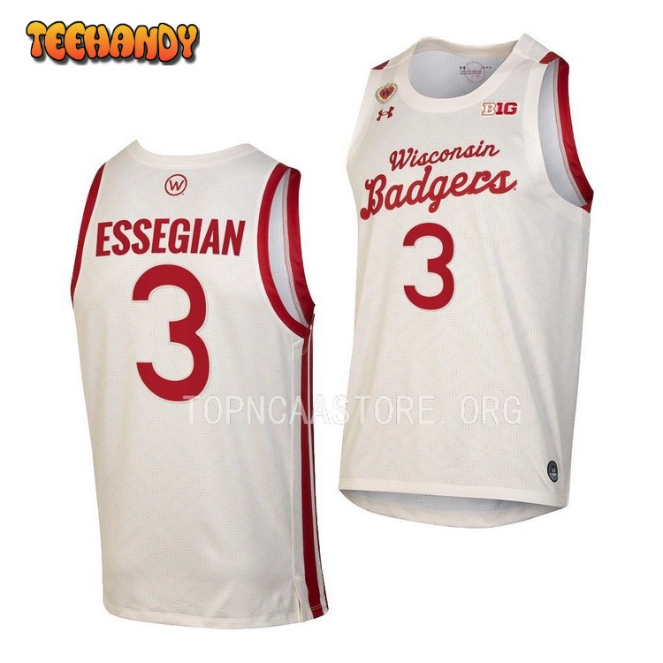Wisconsin Badgers Connor Essegian 2023 White Throwback College Basketball Jersey