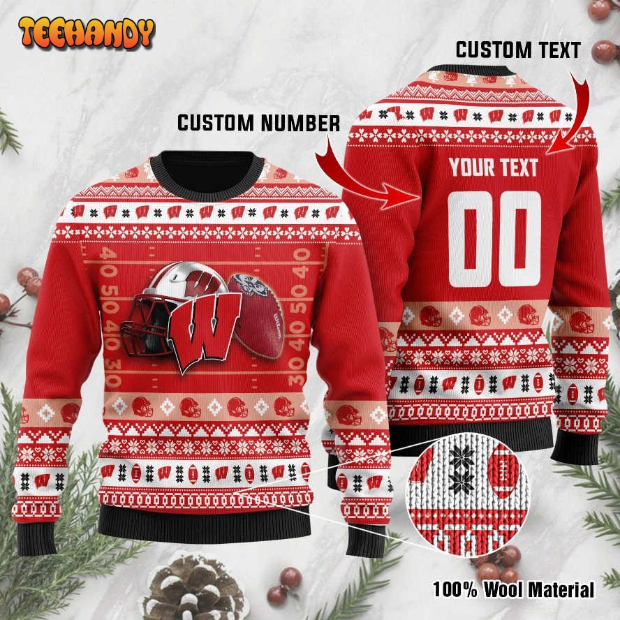 Wisconsin Badgers Custom Name & Number Ugly Christmas Sweater