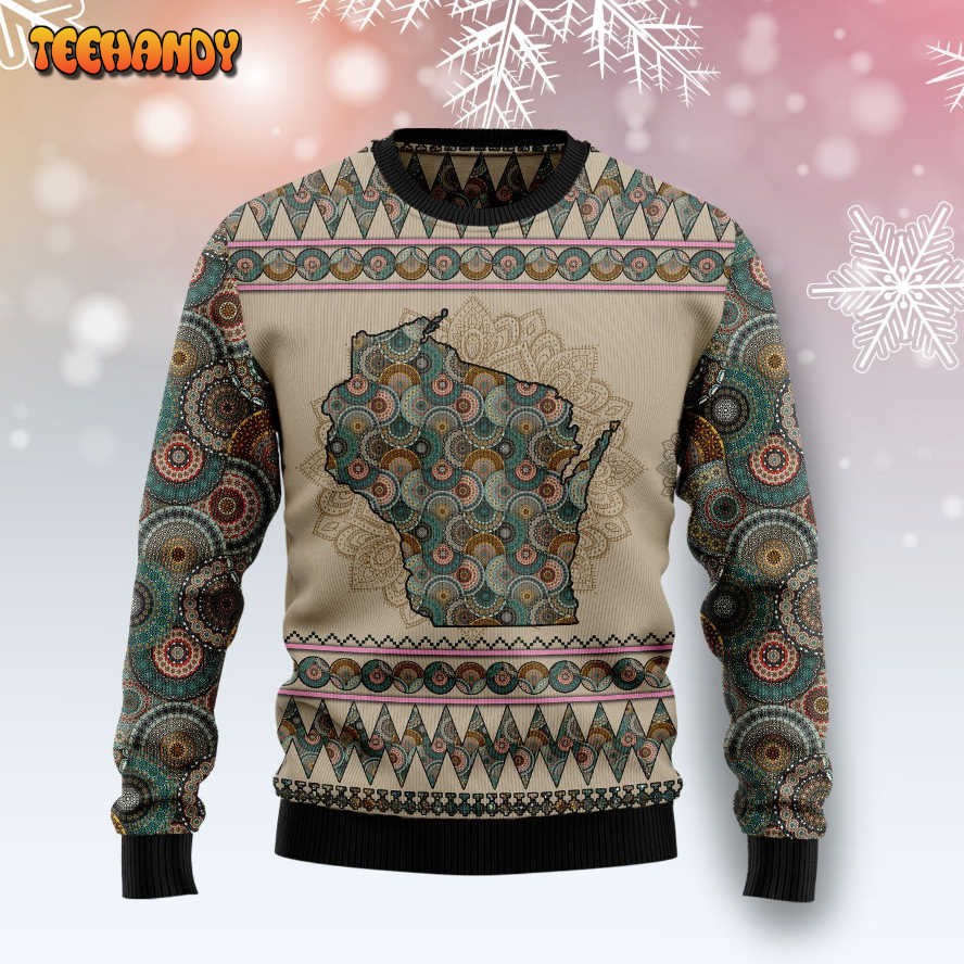 Wisconsin Mandala Ugly Christmas Sweater, All Over Print Sweatshirt