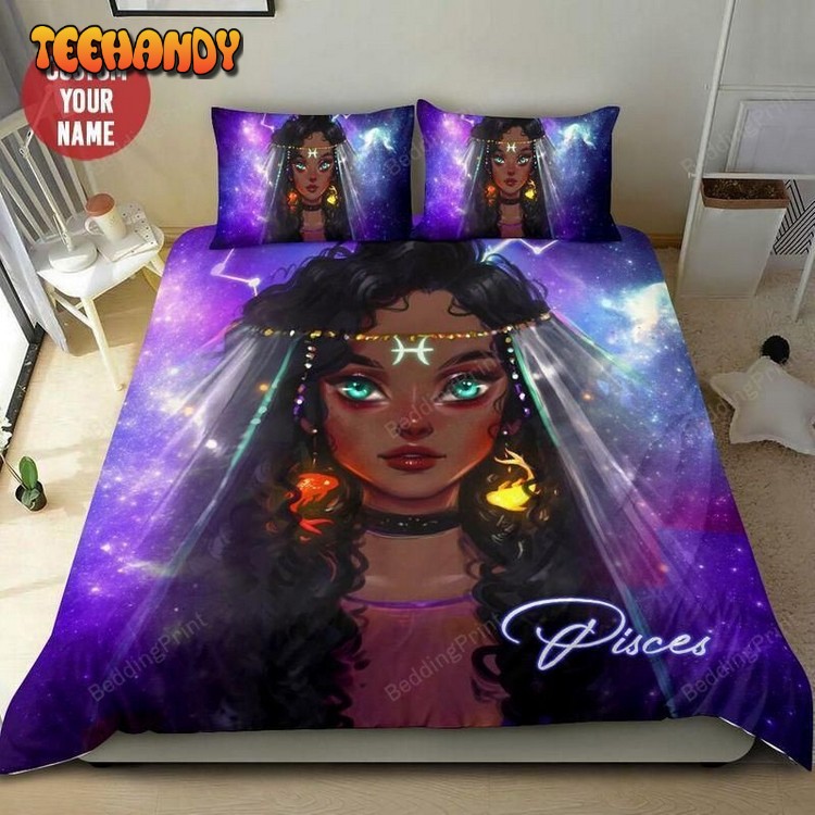 Zodiac Pisces Girl Personalized Custom Name Duvet Cover Bedding Set