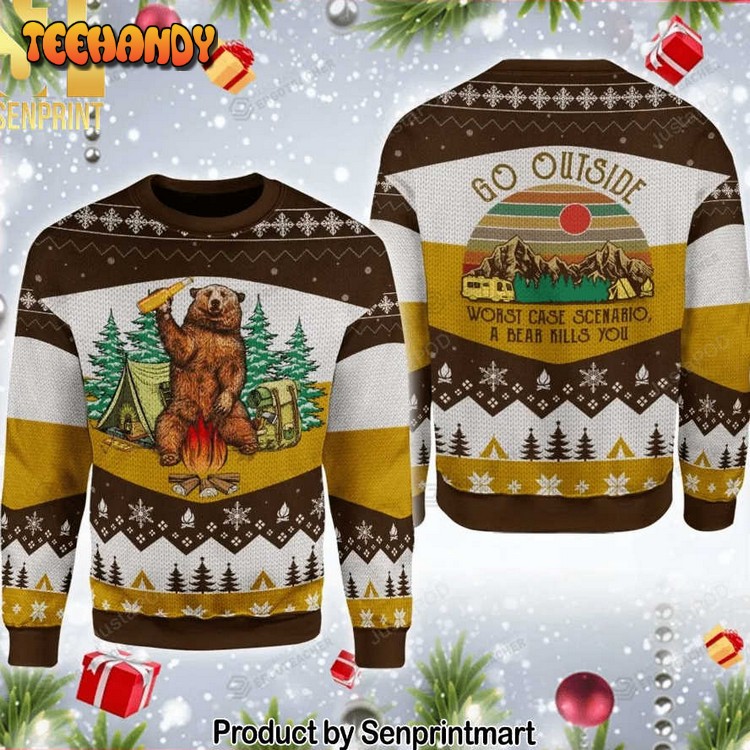 A Bear With Beer Vintage Camping For Christmas Gifts Ugly Sweater