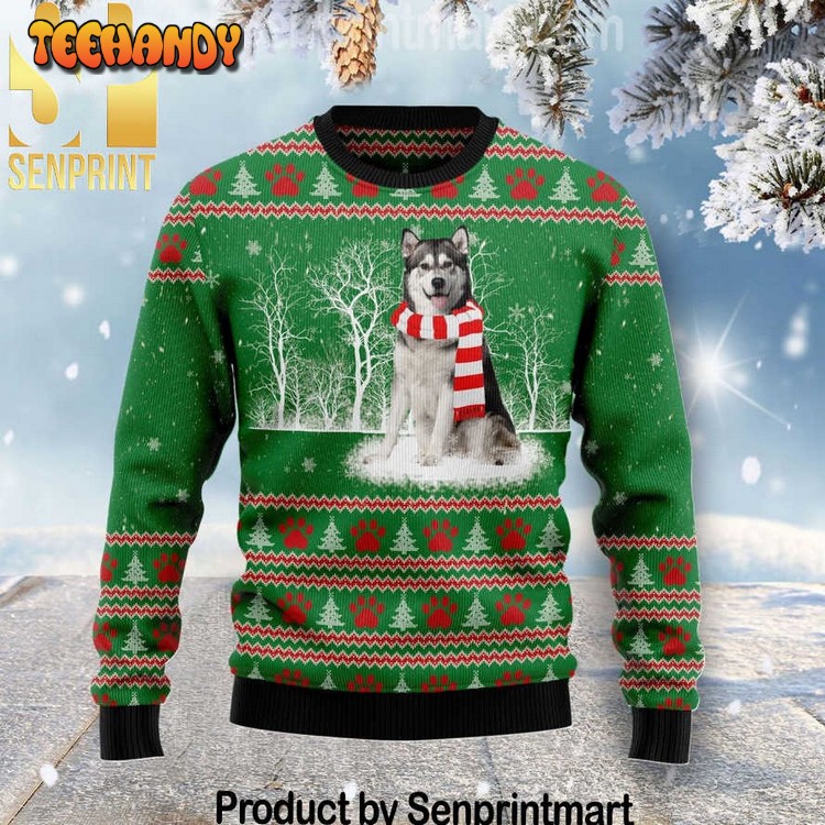 Alaskan Malamute Winter Tree Chirtmas Gifts Wool Ugly Sweater