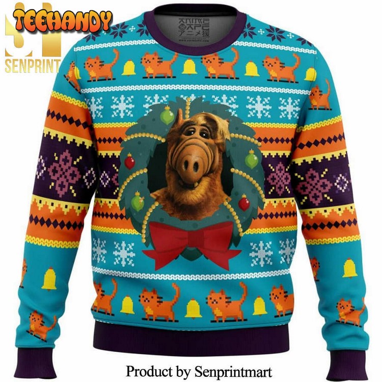 Alf Sitcom Cat Pattern Knitted Ugly Christmas Sweater