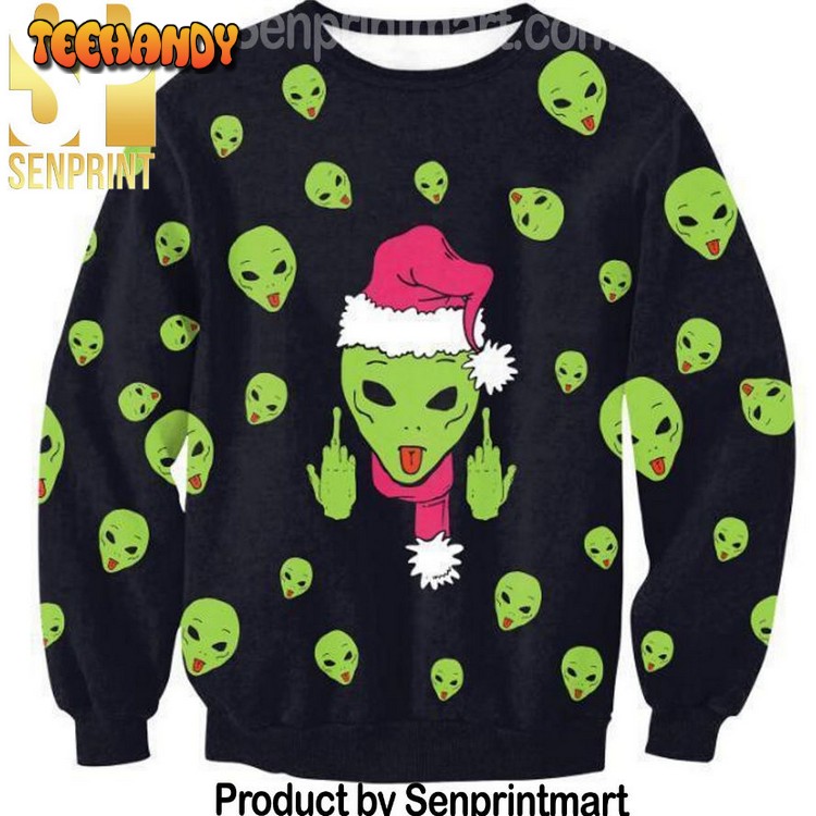 Alien Christmas All Over Print Wool Blend Sweater