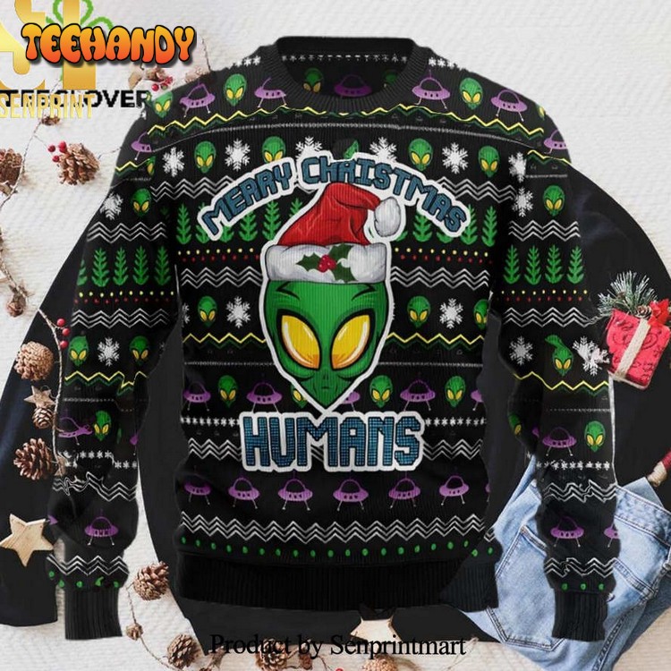 Alien Merry Christmas Humans Christmas Ugly Wool Sweater