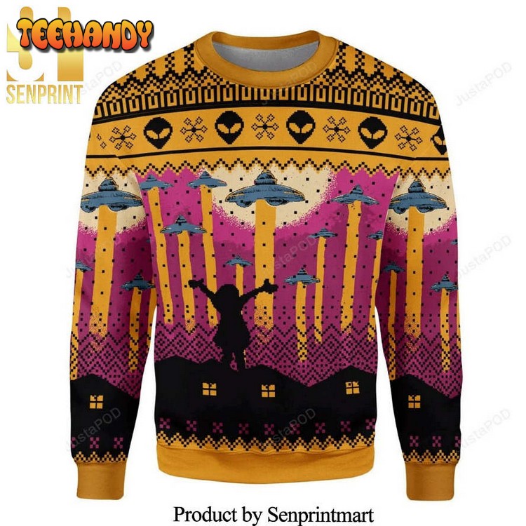 Aliens Take Me Away Ufo Knitted Ugly Christmas Sweater