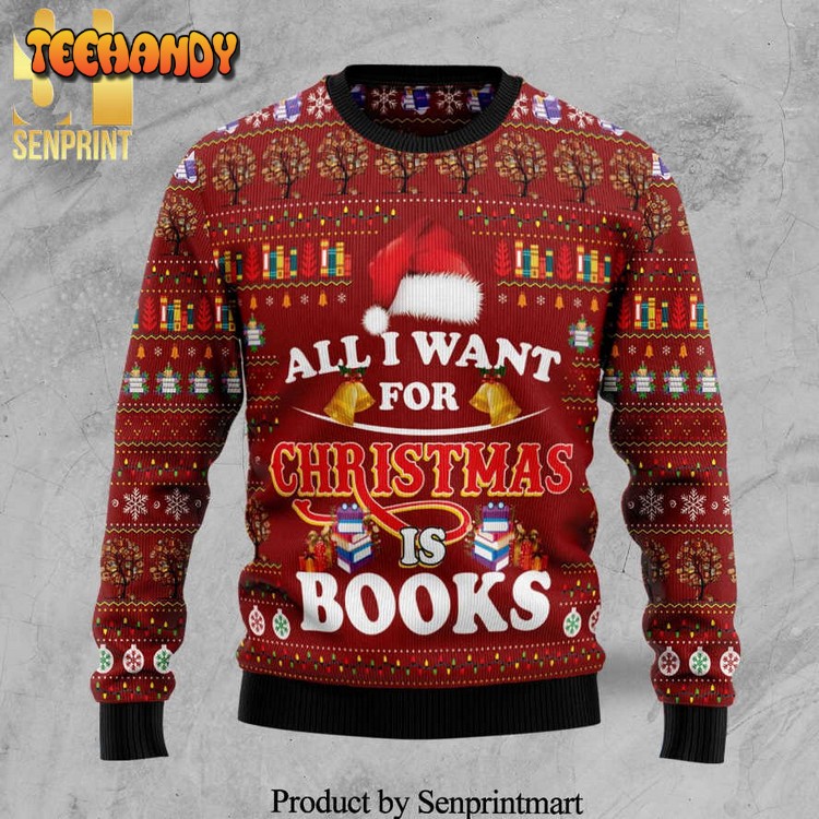 All I Want For Christmas Is Books Knitted Ugly Sweater