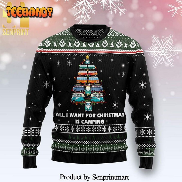 All I Want For Christmas Is Camping Pine Tree Knitted Sweater