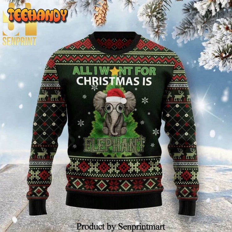 All I Want For Christmas Is Elephant Knitted Ugly Sweater