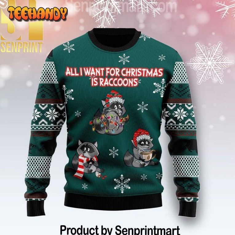 All I Want For Christmas Is Raccoons 3D Holiday Knit Sweater