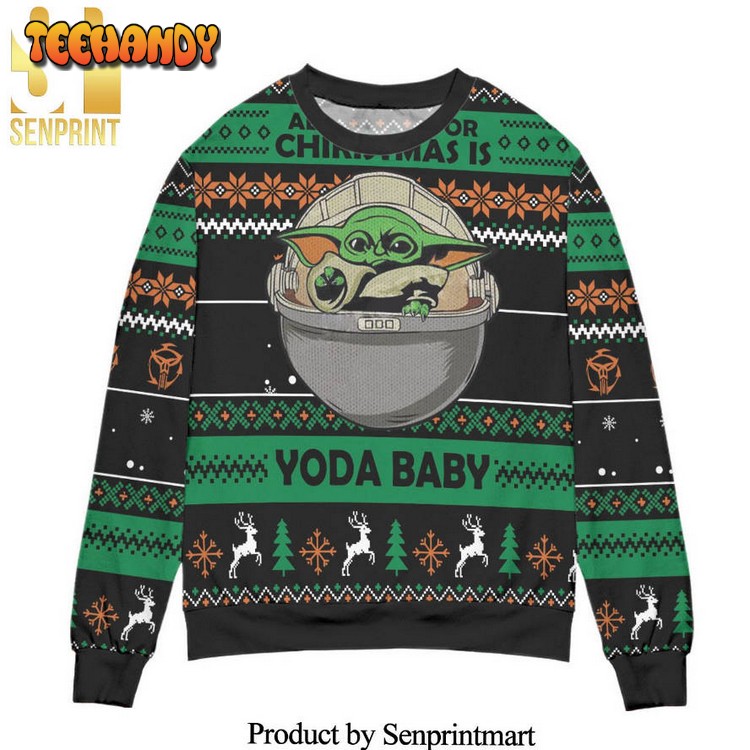 All I Want For Christmas Is Yoda Baby Knitted Ugly Christmas Sweater