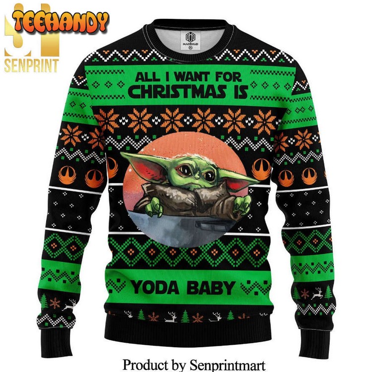 All I Want For Christmas Is Yoda Baby Star Wars Knitted Ugly Sweater