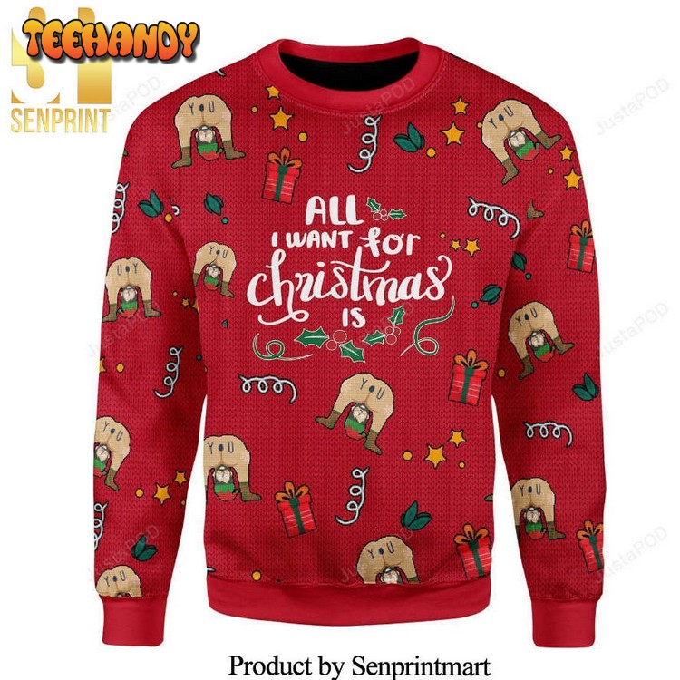 All I Want For Christmas Is You Elf Butt Knitted Ugly Sweater