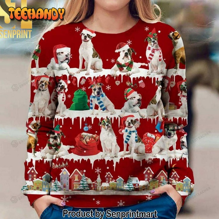 American Bulldog Snow Christmas Ugly Wool Knitted Sweater