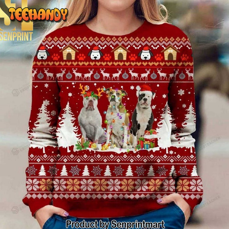 American Bulldog Ugly Christmas Wool Knitted Sweater