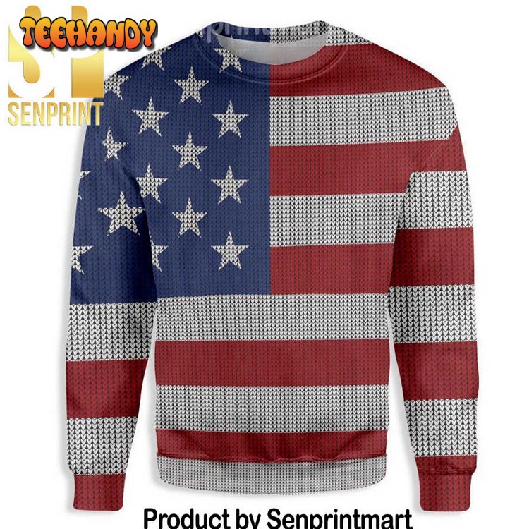 American Flag All Over Printed Christmas Knitted Wool Sweater