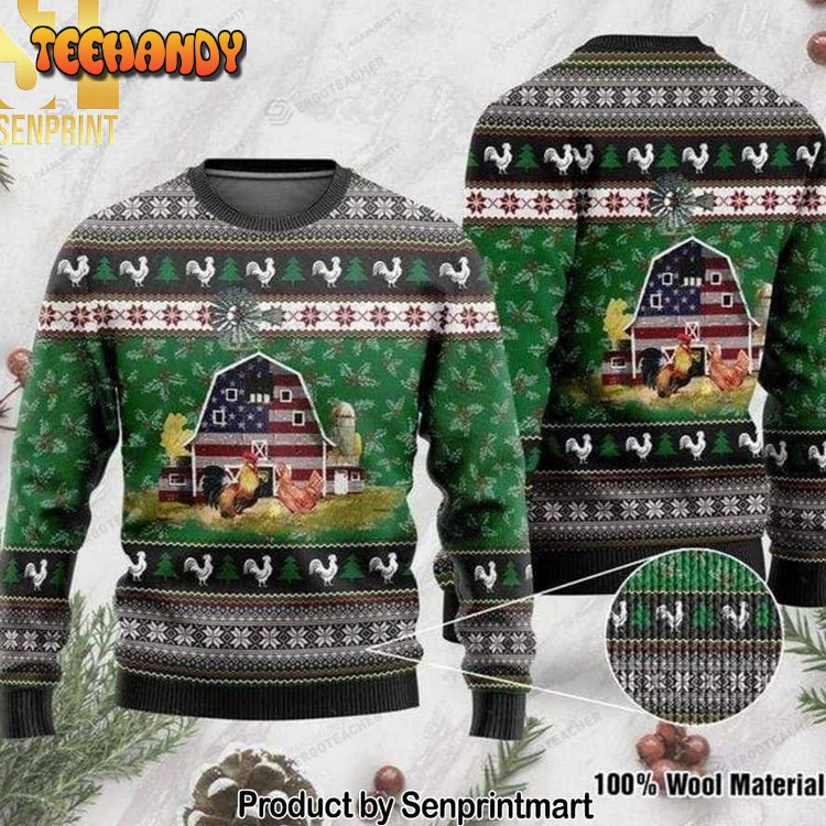 American Flag Farmers Chickens Christmas Ugly Wool Sweater