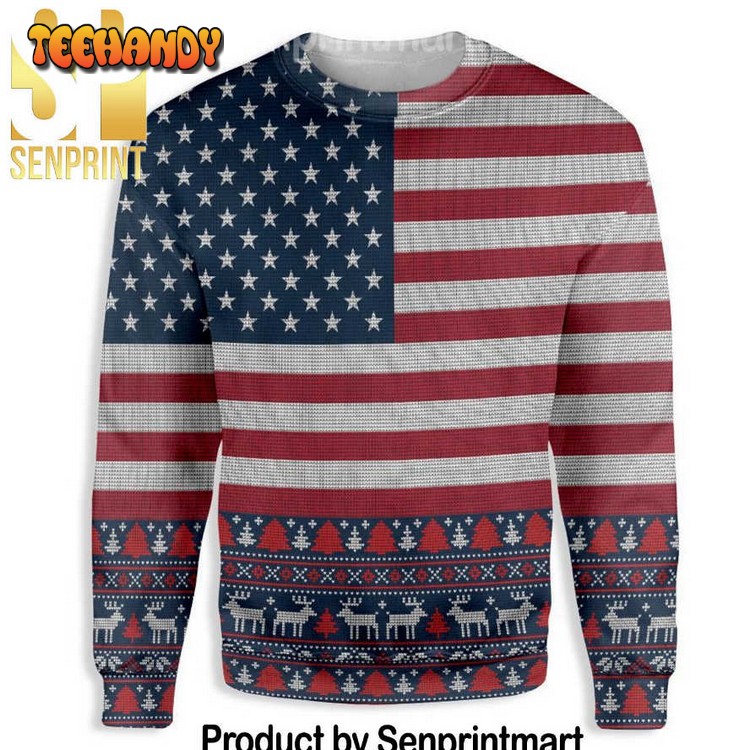 American Flag Ugly Pattern Gift Ideas Wool Knitted Pattern Sweater