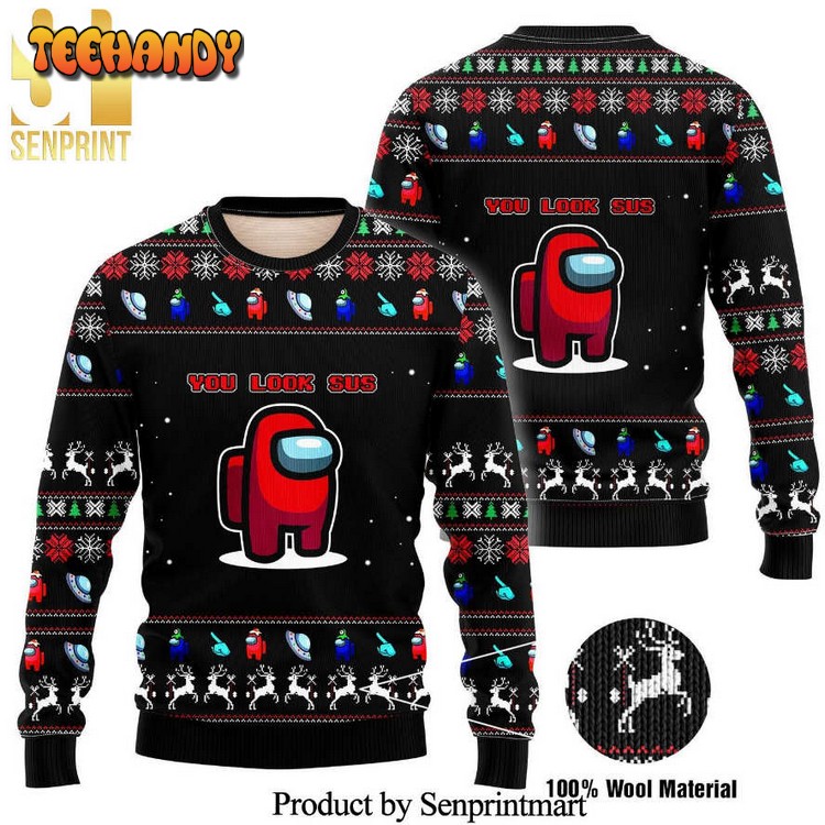 Among Us You Look Sus Knitted Ugly Christmas Sweater