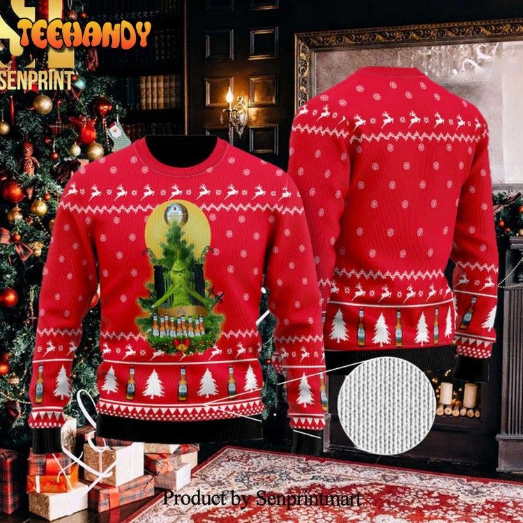 Angry Orchard Grinch Snow Christmas Wool Knitted 3D Sweater